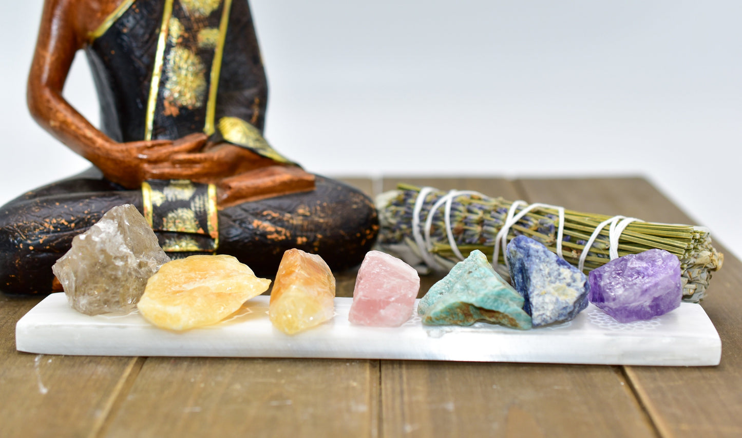 7 Chakra Engraved Selenite Charging Bar