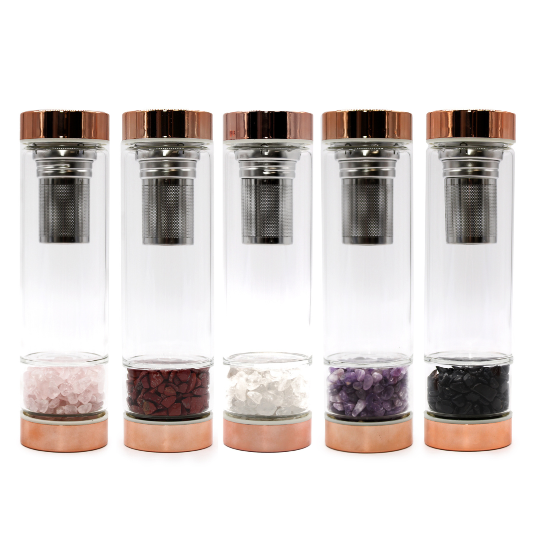 Crystal Flow Bottle – Rose Gold Elixir Water Bottle with Tea Infuser (500 mL | 17 oz) | Zenys Inspirations
