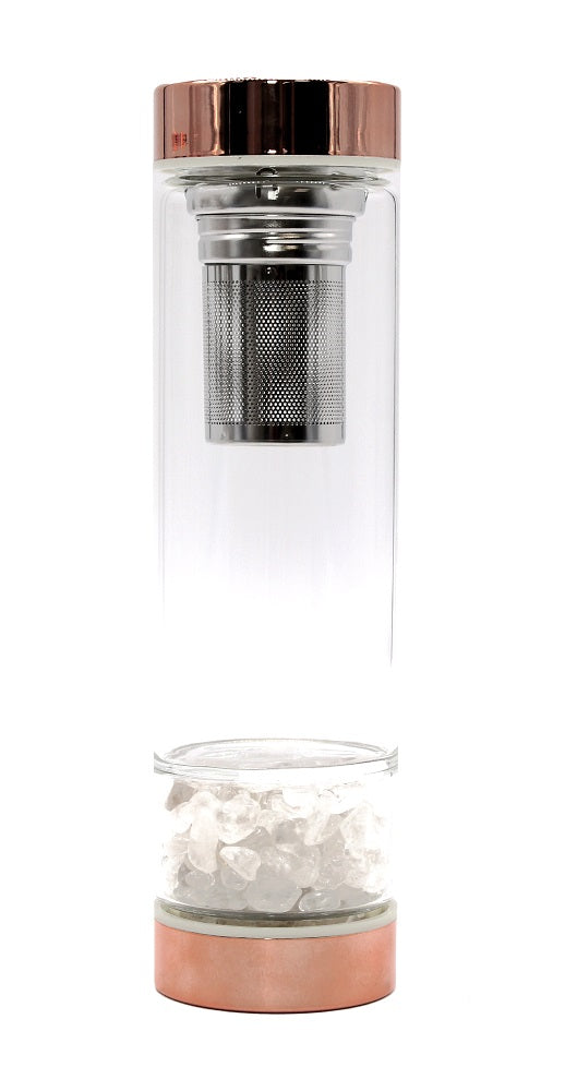 Crystal Flow Bottle – Rose Gold Elixir Water Bottle with Tea Infuser (500 mL | 17 oz) | Zenys Inspirations