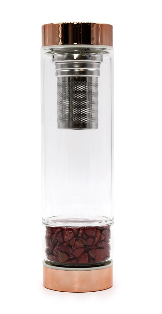 Crystal Flow Bottle – Rose Gold Elixir Water Bottle with Tea Infuser (500 mL | 17 oz) | Zenys Inspirations
