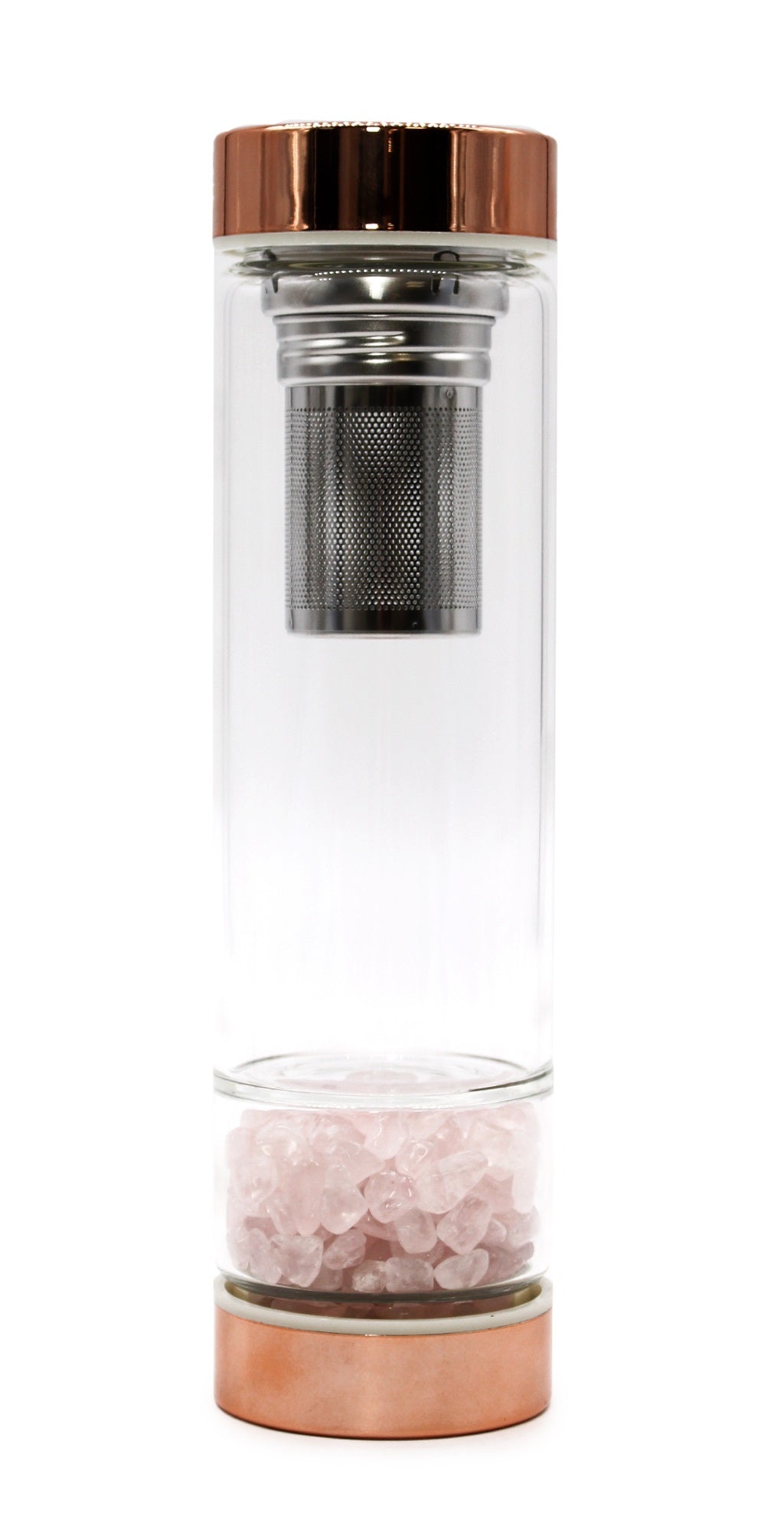 Crystal Flow Bottle – Rose Gold Elixir Water Bottle with Tea Infuser (500 mL | 17 oz) | Zenys Inspirations