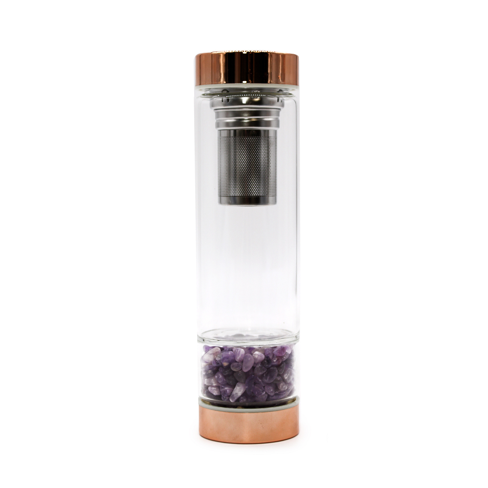 Crystal Flow Bottle – Rose Gold Elixir Water Bottle with Tea Infuser (500 mL | 17 oz) | Zenys Inspirations