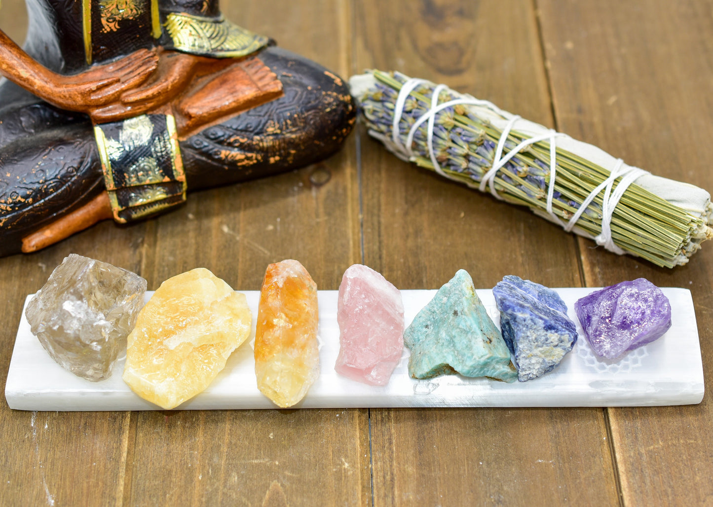 7 Chakra Engraved Selenite Charging Bar