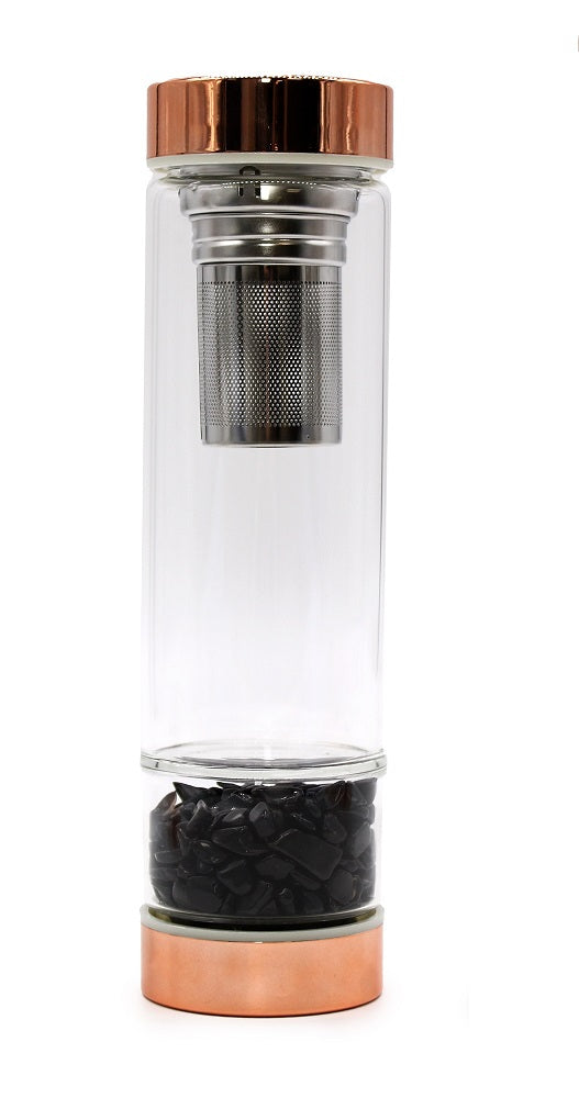 Crystal Flow Bottle – Rose Gold Elixir Water Bottle with Tea Infuser (500 mL | 17 oz) | Zenys Inspirations